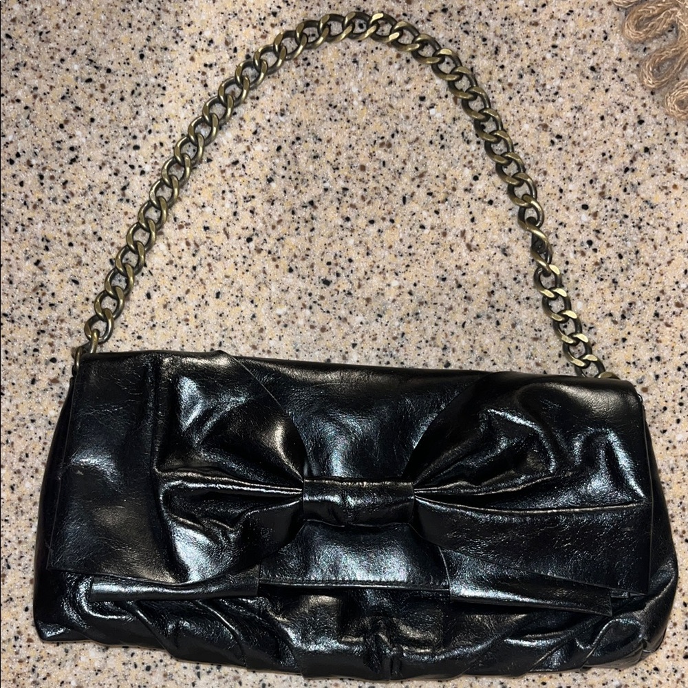 HOBO Black Leather Shoulder Bag with Chain Detail